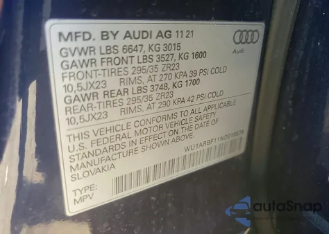 2022 Audi Rs Q8 from USA, damaged, VIN WU1ARBF11ND010576